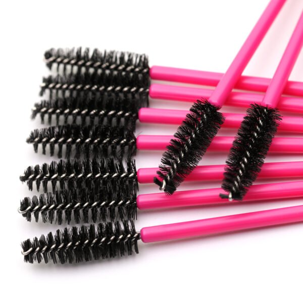 Disposable Nylon Eyelash Brush Mascara Wands - Hot Pink Handle